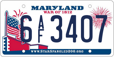 MD license plate 6AF3407