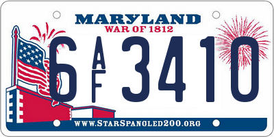 MD license plate 6AF3410