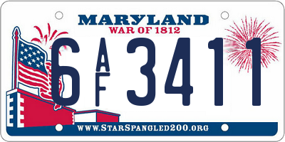 MD license plate 6AF3411