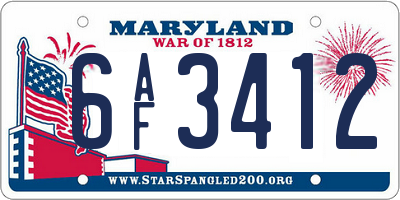 MD license plate 6AF3412