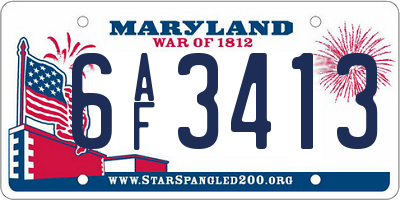 MD license plate 6AF3413