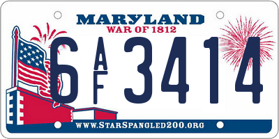 MD license plate 6AF3414