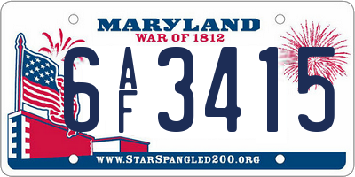 MD license plate 6AF3415