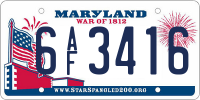 MD license plate 6AF3416
