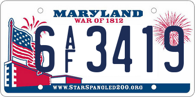 MD license plate 6AF3419