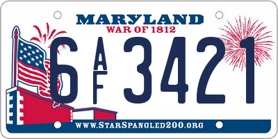 MD license plate 6AF3421