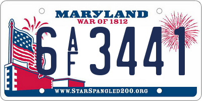MD license plate 6AF3441