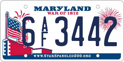 MD license plate 6AF3442