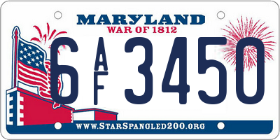 MD license plate 6AF3450