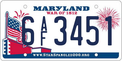 MD license plate 6AF3451