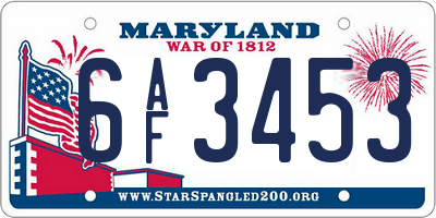 MD license plate 6AF3453