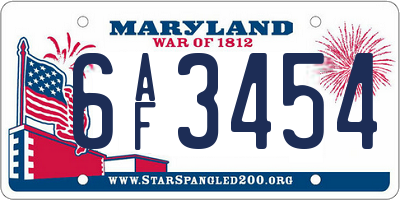 MD license plate 6AF3454