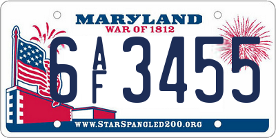 MD license plate 6AF3455