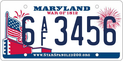MD license plate 6AF3456