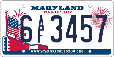 MD license plate 6AF3457