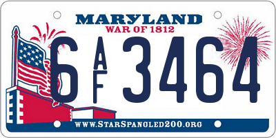 MD license plate 6AF3464