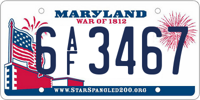 MD license plate 6AF3467