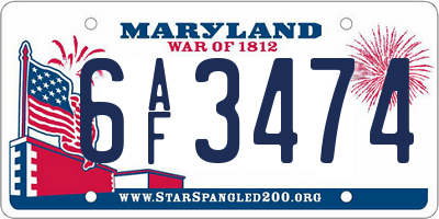 MD license plate 6AF3474