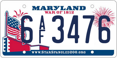 MD license plate 6AF3476