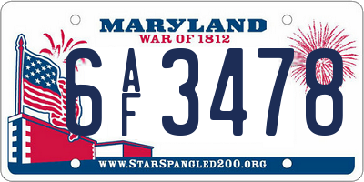 MD license plate 6AF3478