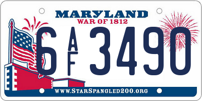 MD license plate 6AF3490