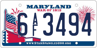 MD license plate 6AF3494