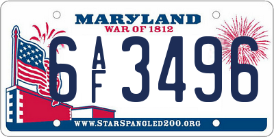 MD license plate 6AF3496