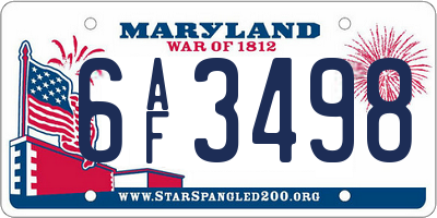 MD license plate 6AF3498