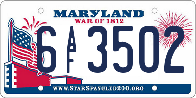 MD license plate 6AF3502