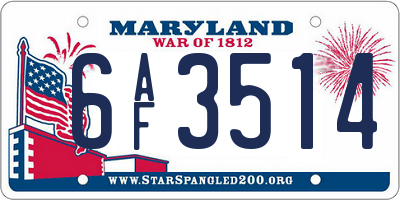 MD license plate 6AF3514