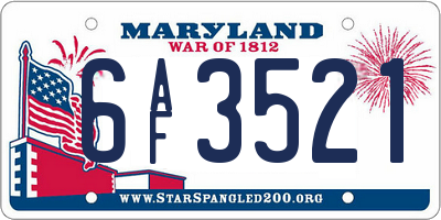 MD license plate 6AF3521
