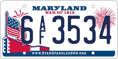 MD license plate 6AF3534