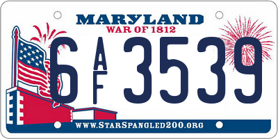 MD license plate 6AF3539
