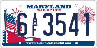 MD license plate 6AF3541