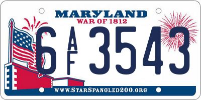 MD license plate 6AF3543