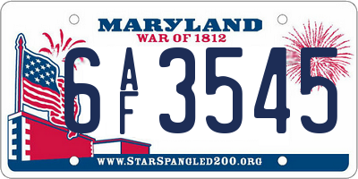 MD license plate 6AF3545