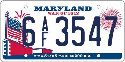 MD license plate 6AF3547