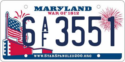 MD license plate 6AF3551