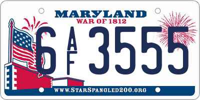 MD license plate 6AF3555