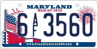 MD license plate 6AF3560