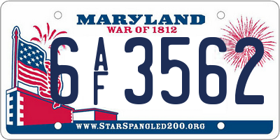 MD license plate 6AF3562