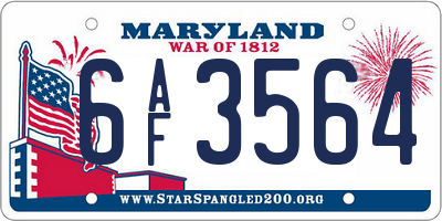 MD license plate 6AF3564