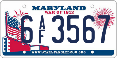 MD license plate 6AF3567