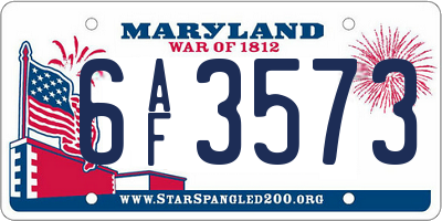 MD license plate 6AF3573