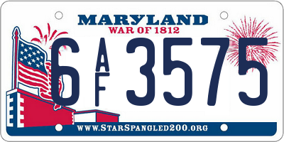 MD license plate 6AF3575