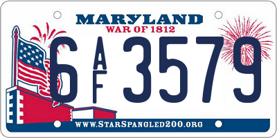 MD license plate 6AF3579