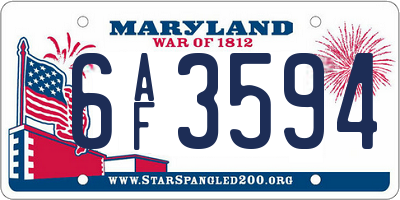 MD license plate 6AF3594