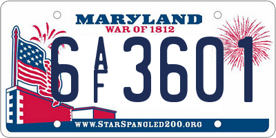 MD license plate 6AF3601