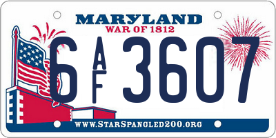 MD license plate 6AF3607