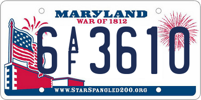 MD license plate 6AF3610